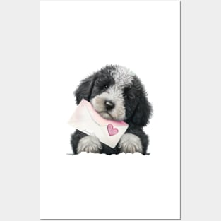 Valentines sheepadoodle pup with a love letter - for your dog-loving valentine Posters and Art